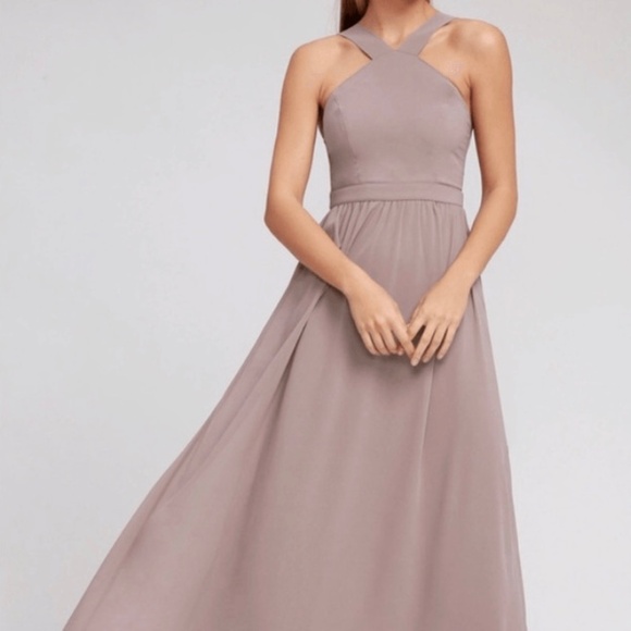 Lulus Air of Romance Maxi Dress Women Small Taupe Cross Back Lined Formal Gown - Picture 1 of 15
